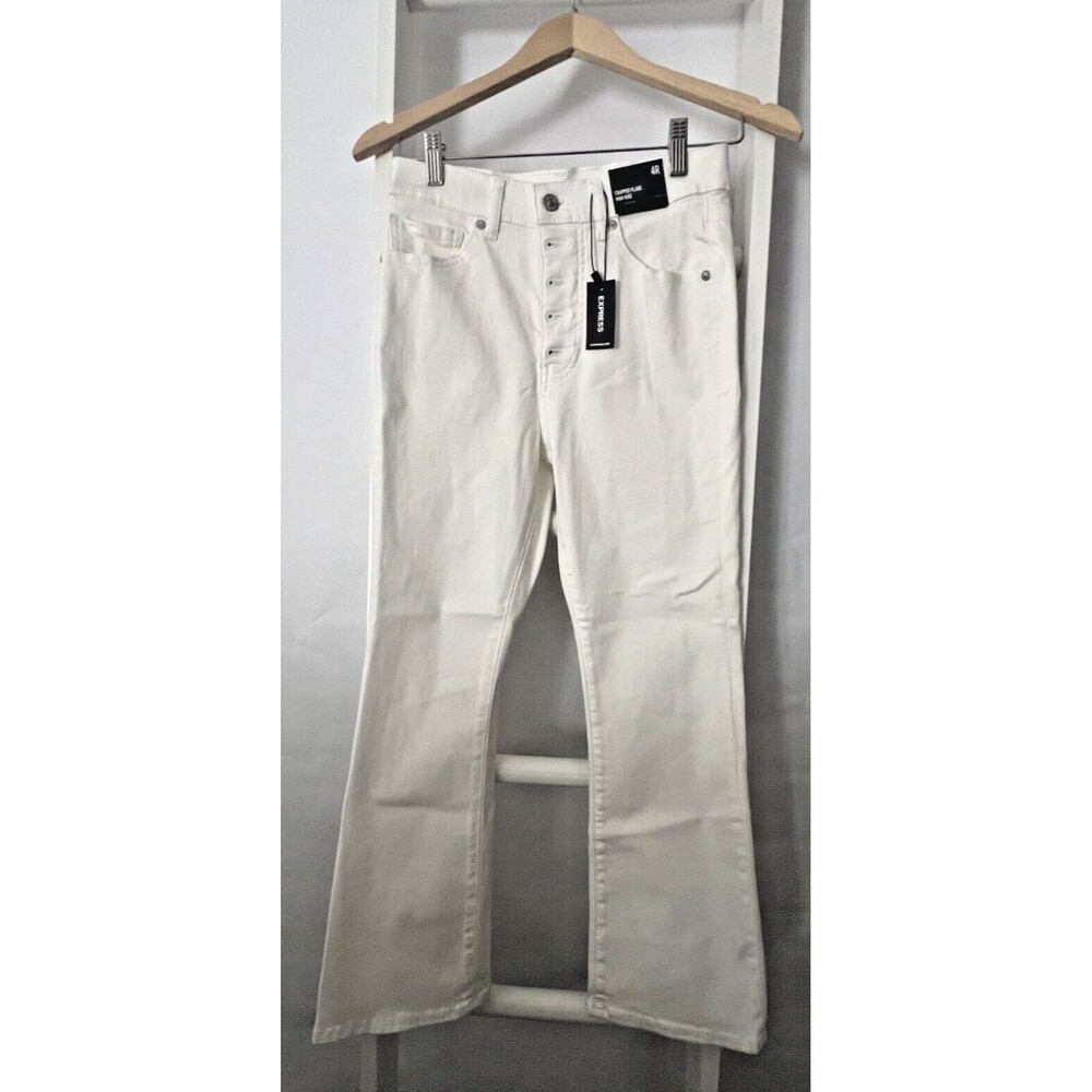 Express White Denim Cropped Flare Pant Womens 4R NEW 5 Pocket Stretch RET $88.00